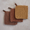 Cotton Crocheted Pot Holder w/ Leather Loop, 3 Colors