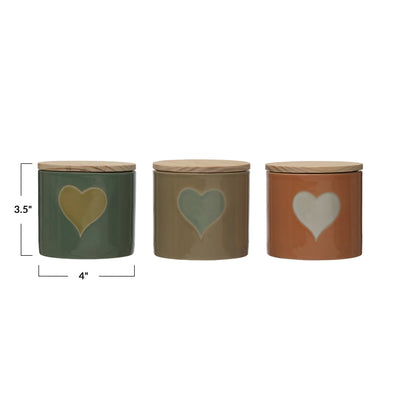 Handmade Stoneware Canister w/ Bamboo Lid, 3 Colors