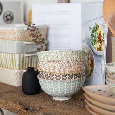 Stoneware Bowl w/ Pattern, 4 Colors