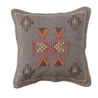 Hand-Woven Cotton Pillow w/ Embroidery