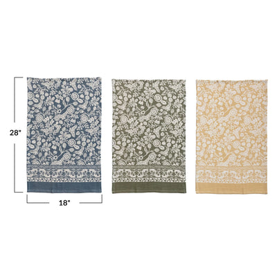 Cotton Printed Tea Towels w/ Floral Pattern, Set of 3