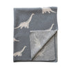 Cotton Knit Baby Blanket with Dinosaurs, Light Grey & Natural