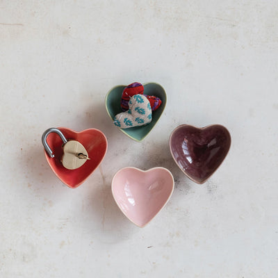 Stoneware Heart Shaped Dish, 4 Colors