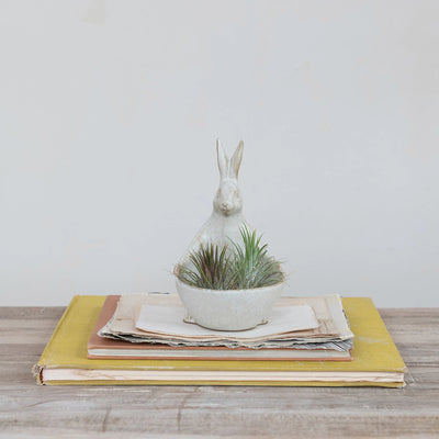 Stoneware Rabbit with Bowl/Planter