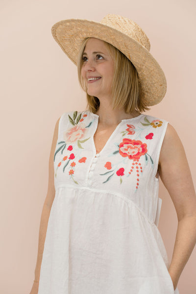 Johnny Was JOYA White LINEN TANK DRESS