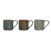 8 oz. Embossed Stoneware Mug w/ Pine Bough, Reactive Glaze, 3 Colors