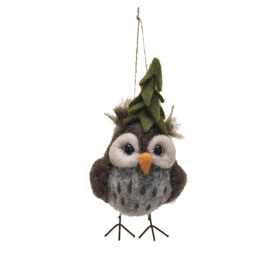 Handmade Wool Felt Owl w/ Tree Hat Ornament